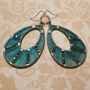 Teal & silver woven earrings